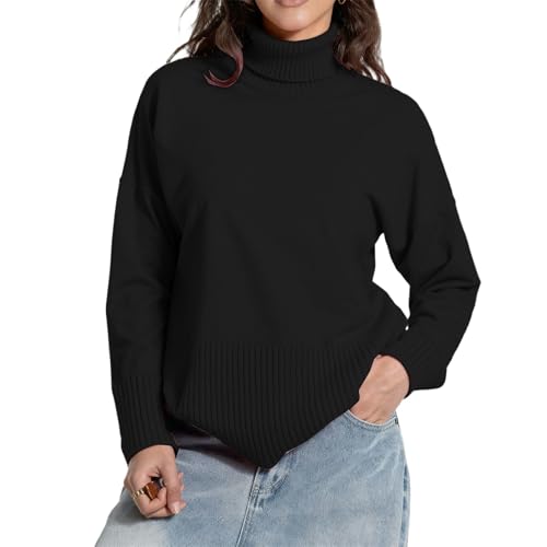Suéter de punto extragrande con cuello alto y dobladillo dividido para invierno