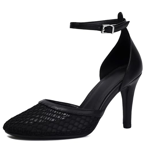 XIEDA Women's Mesh Heels Closed Toe Ankle Strap Stiletto Sexy High Heels Prom Dress Pumps Shoes