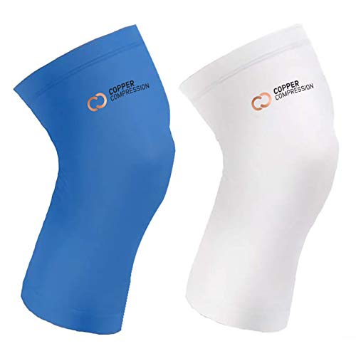Copper Compression New Colored Knee Sleeve - Guaranteed Best Copper + Zinc Knee Brace for Men + Women. Wear to Support Stiff + Sore Muscles + Joints. Tendonitis (Small White)
