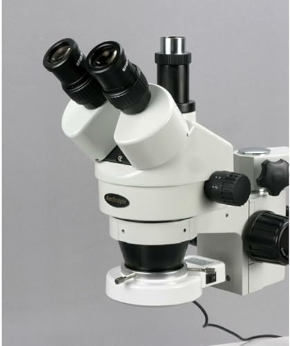 Image of AmScope SM-3TX-54S Professional Trinocular Stereo Zoom Microscope, WH10x Eyepieces, 3.5X-45X Magnification, 0.7X-4.5X Zoom Objective, 54-Bulb LED Light, Single-Arm Boom Stand, 110V-240V, Includes 0.5X Barlow Lens