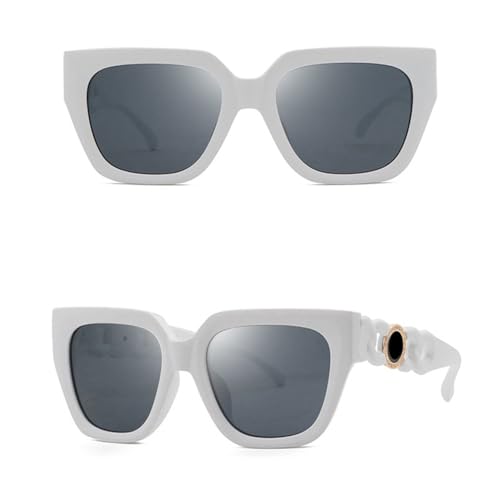 HPIRME White Sunglasses Women Big Frame Ladies Shades Thick Chain
