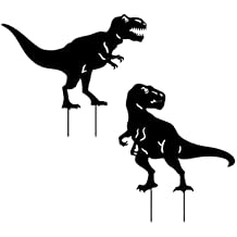 Black Metal Dinosaur Yard Sculptures, Set of 2 Garden Stakes, Rustproof Lawn Decorations
