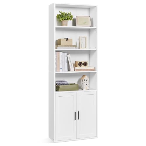 Image of VASAGLE Custos Collection - Bookshelf, 6-Tier Tall Bookcase, Book Shelf with Doors, Open Storage Shelf, 9.4 x 23.6 x 68.9 Inches, for Living Room, Home Office, Dining Room, Cloud White ULBC402W01