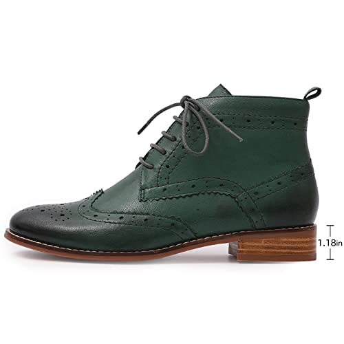Image of Mona flying Women's Leather Brogue Ankle Boots Lace-up Oxford Booties