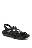 TARYN ROSE Womens Strappy Comfort Sandals for Women, Lightweight Flat Heel Women's Walking Sandals with Straps & Cushioned Footbed, Elasty Black