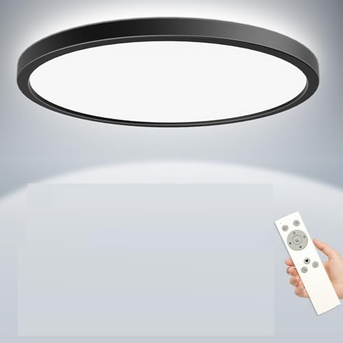 El Mejor Listado de Plafones para el cuarto de baño los mejores 10. 44 WAYAMY Lámparas para Recámara 30cm 24W, Lámpara de Techo LED para Baño, Redonda Plafon con temperatura de color ajustable (negro, 1 pcs, 24W Tricolor)