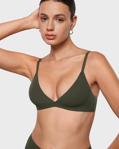 Image of INLYRIC Women's Inbarely Triangle Bralette Plunge Unlined Seamless Bra No Underwire Sexy Comfortable Everyday
