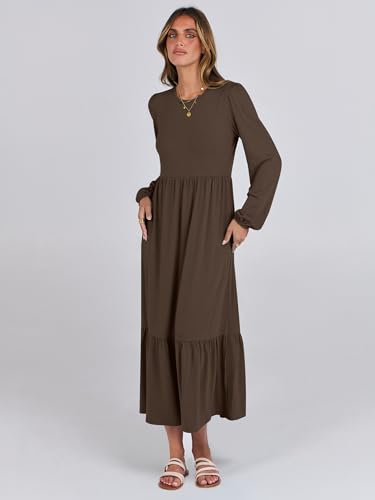 ANRABESS Long Sleeve Midi Dresses for Women Casual 2025 Fall Crewneck A Line Tiered Flowy Loose Trendy Dresses with Pockets3