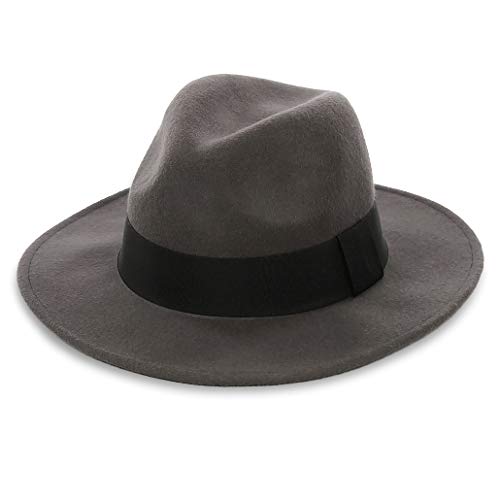 FORBUSITE Damen Herren Fedora Hut - 100% Australien Wolle - Grau Hut - Herrenhüte Winter - Große Krempe - Large Cover