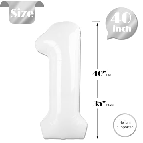 Image of 40 Inch White 1 Balloon for First Birthday, Translucent 1st Number Balloons Birthday Decorations, One Giant Number 1 Balloon