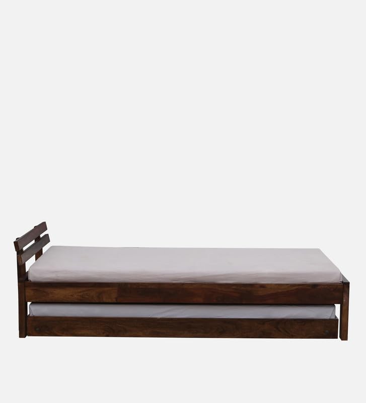 Image of Solid Sheesham Wood Admire Single Size Trundle Bed with 1 Extra Pullout Bed | Wooden Single Bed Cot Palang Furniture for Bedroom Living Room Home and Hotel (Provincial Teak Finish)