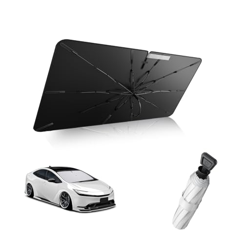 2025 強化10本骨 トヨタ プリウス60 5代目 専用 フロントガラス サンシェード 傘 日除け 10cm露先が折れる可能 プリウスPHEV 傘型サンシェード 遮光断熱 360°回転傘柄 uvカット 暑さ対策 車中泊 擦り傷防止 インテリア保護 プリウ