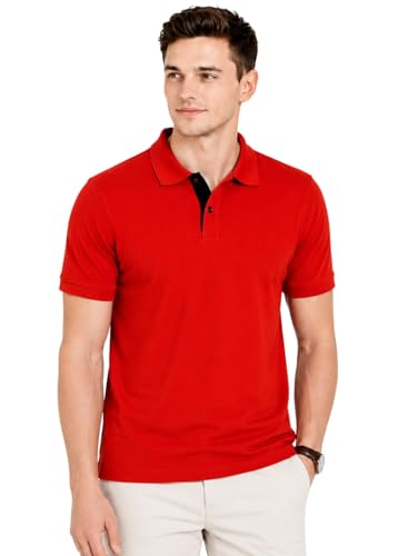 Image of Men's Solid Polo T-Shirt | Short Sleeve | Regular Fit | Soft Breathable Fabric | Casual & Smart Wear | Button Placket Collar Top |
