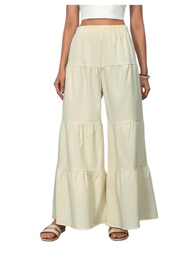 WDIRARA Women's Flowy Boho Elastic High Waist Ruffle Hem