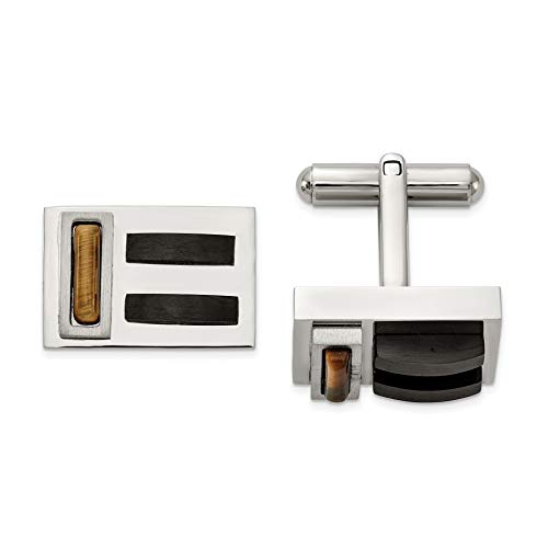 Men's Stainless Steel Brushed and Polished Black Ion Plated with Tiger's Eye Cuff Links Fine Jewelry for Men Gifts for Him