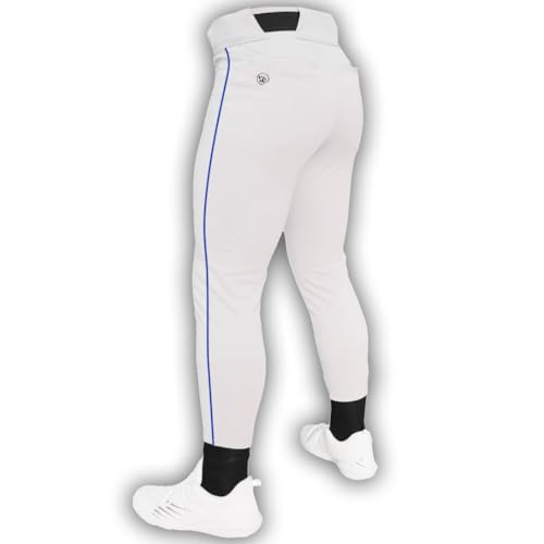 Dirty Mids - Piped Collection Baseball Pants - White Pant/Royal Piping - YT