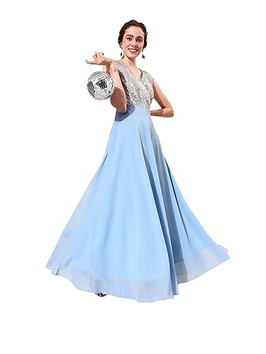 Miss Chase Women's Round Neck Sleeve Embellished Fit Flare Maxi D...