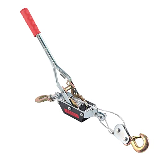 2/4T Come Along Winch Puller, Cable Ratchet Winch Pulley Hoist Heavy Duty Cable Ratchet Power Puller Tool with 2 Hooks for Lifting Pulling Construction Building (2T)