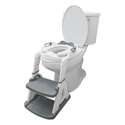 Image of BAMBINAO 2-in-1 Potty Training Seat: Kids Potty Training Toilet, Toddler Step Stool for Boys Girls! Toddler Toilet Seat with Splash Guard, Anti Slip Pad & 5 Levels Height Adjustable! (Gray)