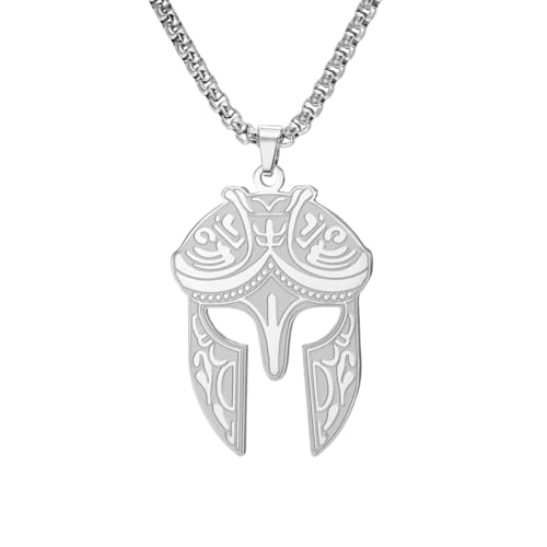 EUEAVAN Spartanischer Kriegerhelm-Halskette Antikes griechisches Krieger-Schutzamulett-Anhänger Nordisch-gotischer religiöser Schmuck Geschenk für Männer (silber)