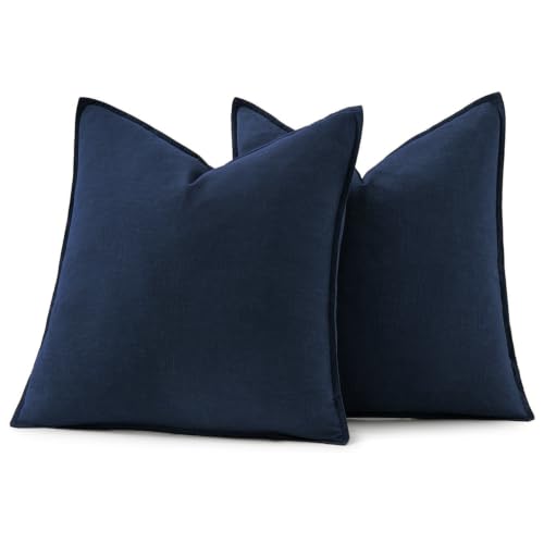 Image of MIULEE Decorative Linen Pillow Covers 22x22 Inch Navy Blue Boho Farmhouse Neutral Couch Throw Pillows for Bed Pack of 2 Accent Modern Pillowcase Sofa Livingroom Home Decor