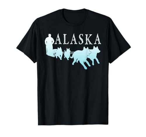 Alaska Sled Dogs Mushing Team Snow Sledding Mountain Scene T-Shirt