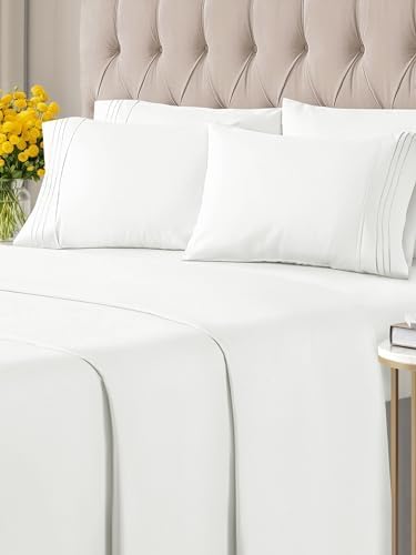 King 6 Piece Sheet Set - Breathable & Cooling Bed Sheets - Hotel Luxury Bed Sheets for Women, Men, Kids & Teens - Sheets w/ Deep Pockets & Easy Fit - Soft & Wrinkle Free - King Antique White Sheets