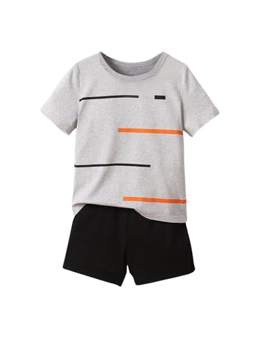 SweatyRocks Boy's 2 Piece Outfits Striped Color Block Short Sleeve Tee Top and Shorts Clothing Set