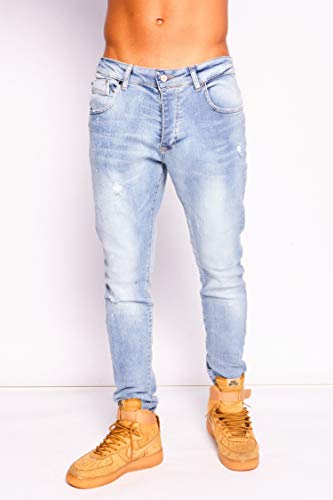 Project X Paris Jean Slim Delavado, efecto desgastado, Azul claro azul 28