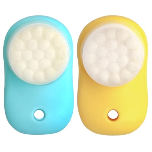 MUSISALY Cepillo Facial Doble Cara 2 en 1 Cepillo Limpiador Facial de Silicona y Masajeador Set 2 Piezas Amarillo Limón y Azul Claro Portátil para Limpieza Profunda y Cuidado Diario