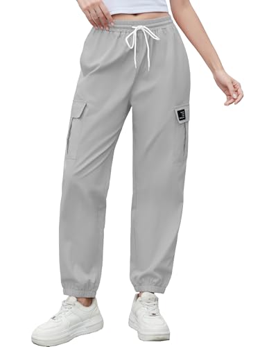 Image of Cromoncent Girls&Womens Cargo Pants Elastic Waist Lightweight Outdoor Jogger Pants, 6 Years - XX-Large