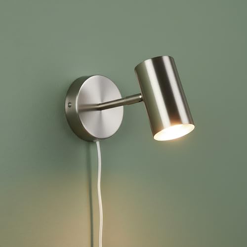 BARCELONA LED - Applique da Parete Interno Orientabile 'Ben' con Cavo, Interruttore e Spina, Lampada da Muro per Camera da Letto E27 per, Corridoio e Scale, Attacco E27,Colore Cromo