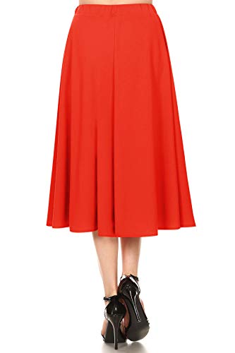FashionJOA Women's Casual A-Line Pleated High Waist Elastic Band Solid Midi Skirt S-3XL3