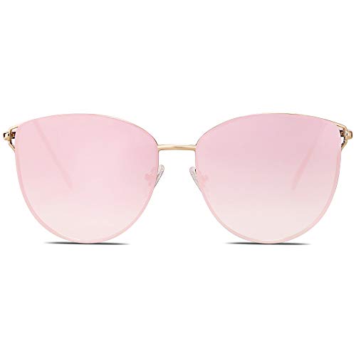 SOJOS Lunettes de Soleil Œil de Chat Miroités UV Protection SJ1085 avec Or Cadre/Gradient Rose Lentille Cover