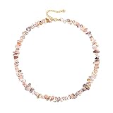 Natural Persian Gulf Agate Beads Choker Necklace Boho Irregular Tumbled Gravel Chips Gemstone Necklace for Women Girls 18K Gold Plated Jewelry 15”