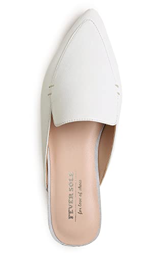 Feversole Women's Fashion Deco Mules Slip On Backless Slide Flats Metal Heel White Vegan Leather Size 8.5 M Us #TOP2