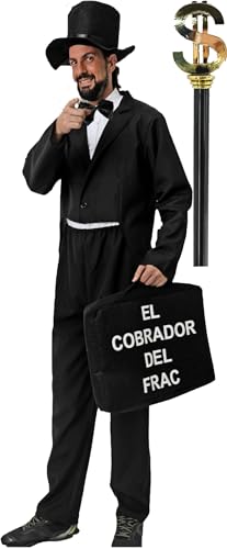 Gojoy shop-Este Elegante Disfraz de Cobrador Frac Profesiones Adulto para Carnaval Halloween(Contiene:Frac,Pantalón,Pajarita,Maletín,Baston Dorado y Mochila de Cuerdas. adulta Unica L=160CM-170CM)