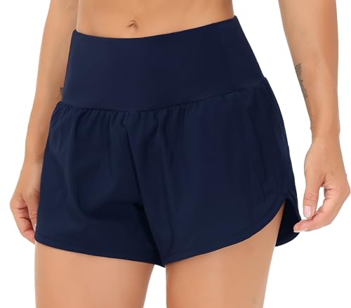Image of THE GYM PEOPLE Womens High Waisted Running Shorts Quick Dry Athletic Workout Shorts with Mesh Liner Zipper Pockets