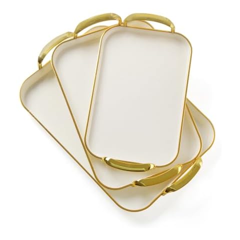 JEESA Set of 3 Serving Platters with Handles 18.3/16.7/14.8 Inch Large Party Reusable Tray Rectangular White Plates for Dinner, Cookie, Cake, Turkey, Cheese Cover