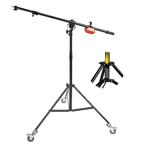 Pro Support de Lumière Trépieds d'éclairage Hauteur Max de 180cm avec Bras Girafe de 224cm, roulettes et Contrepoids de 4kg pour Monolight, Lampe Stroboscopique, Softbox et Plus