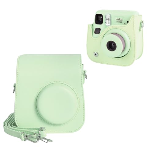 HIYQIN Mini SE レザーケース、Fujifilm Instax Mini SE/7+ インスタントカメラ対応 保護ケース Instax Mini SEカバー ショルダーストラップ付き - クリームグリーン（Amazon）