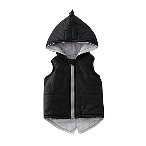 Toddler Baby Boys Girls 3D Dinosaur Puffer Vest Cotton Lined Sleeveless Hooded Jacket Kids Fall Winter Waistcoat