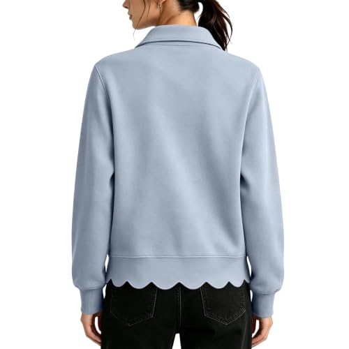 Fall Sweatshirts for Women Long Sleeve Scalloped Quarter Zip Pullover - image 3
