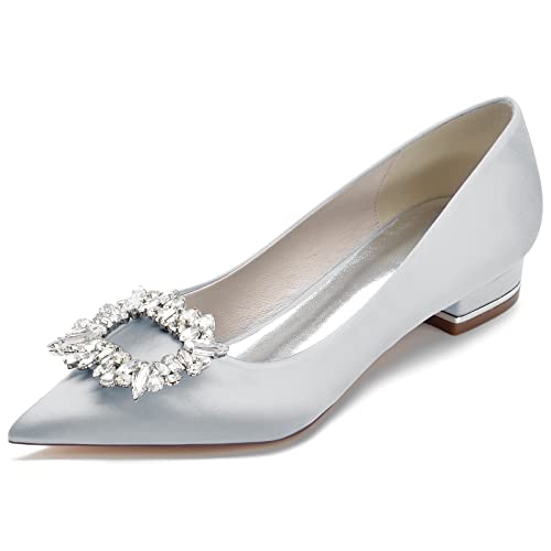 Pointed Toe Wedding Flats for the Bride Rhinestones Satin Bridal Flats Slip on Prom Evening Party Dress Shoes