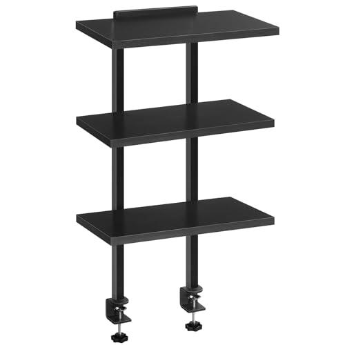 MAHANCRIS Clamp On Desk Organizer, 3-Tier Desktop Bookshelf, Adjustable Desk Storage Shelf, Metal Frame, for Office, Study and Game Room, Black DSBK3601