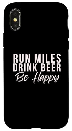 Run Miles Drink Beer Be Happy Cute Runner Phrase de Course Coque pour iPhone X/XS