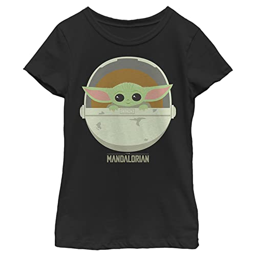 The Mandalorian Girl's Star Wars The Child Cartoon Art Bassinet T-Shirt - Black - Medium