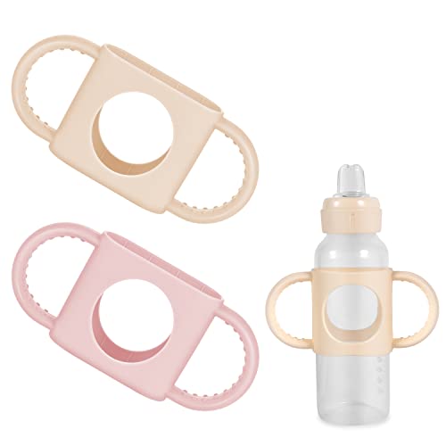 Image of 2pcs Baby Bottle Handles for Dr Brown Narrow Baby Bottle, Soft Comfortable Material Silicone BPA Free for Dr Brown Bottle with Easy Grip Handle Over Six Months Baby (Light Pink, Creamy White)