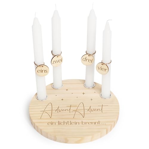 BOFUNX Advent Kerzentablett Holz Rund 20cm Tablett Kerzenhalter mit...