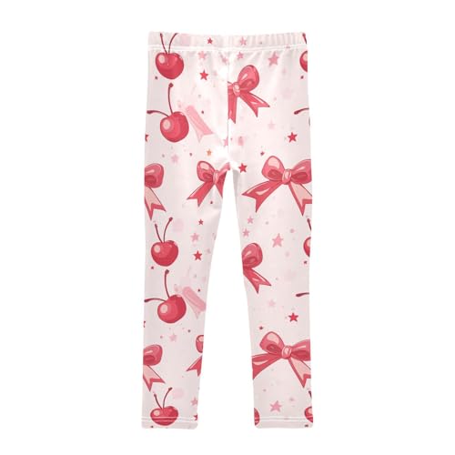 Wusikd Cherry Bows Girls' Leggings Toddler Doodles Stars Pink Kids Yoga Pants Dance Active Tights 4T2